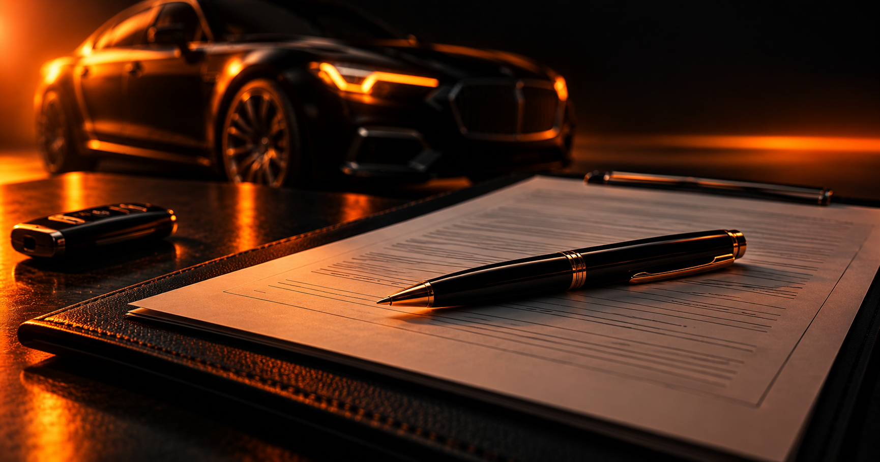 Finanziamento auto: documento contrattuale e chiave auto